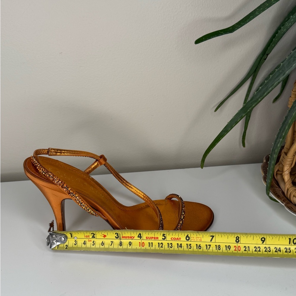 Caligarius Cometa Orange Satin Swarovski Crystal Heels Made in Italy Sz 37/ US 7 - Picture 10 of 12